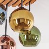Lámpara de techo clúster Koyoto, listones de madera, globos cobre, azul, verde y dorado