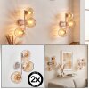 Retro-Aplique de pared Koyoto, set de 2 con tres esferas de vidrio ámbar acanalado