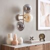 Aplique de pared moderno Gastor, 3 globos de vidrio ahumado, ámbar y transparente