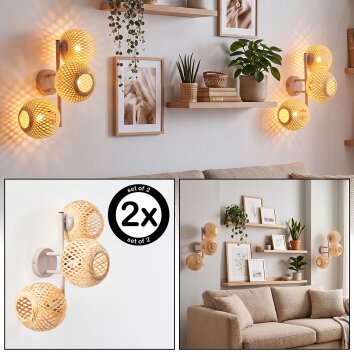 Aplique de pared Basto en color arena, set de 2, estilo Boho, 3 pantallas esféricas