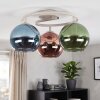 Plafón de techo moderno Koyoto con tres globos de vidrio en cobre, verde y azul