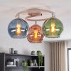 Plafón de techo moderno Koyoto con tres globos de vidrio en cobre, verde y azul