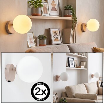 Aplique de pared esférico Gastor de estilo moderno, set de 2, pantalla blanca