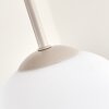 Lámpara de techo Gastor con 4 pantallas esféricas de vidrio blanco, estructura arena
