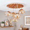 Plafón de techo boho Koyoto con 5 globos de vidrio acanalado ámbar y transparente