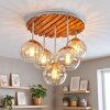 Plafón de techo boho Koyoto con 5 globos de vidrio acanalado ámbar y transparente