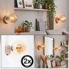 Aplique de pared retro Gastor, set de 2, globo redondo de vidrio ámbar E14