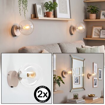 Aplique de pared Gastor en arena, set de 2, esfera de vidrio transparente, E14