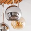 Plafón de techo de cuatro luces Koyoto con listones de madera y estructura arena, ø 39,5 cm