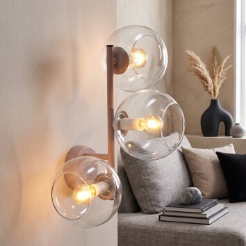 Moderno Aplique de pared de 3 luces Koyoto, esferas de vidrio transparente