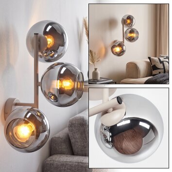 Aplique de pared de 3 luces Koyoto con esferas de vidrio cromado ahumado modernas