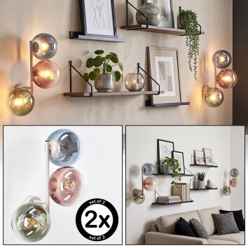 Aplique de pared Gastor, set de 2, 3 esferas de vidrio azul, verde, cobre y transparente