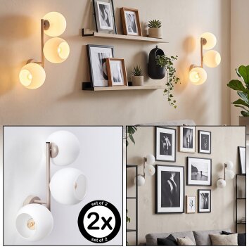 Aplique de pared Koyoto moderno, set de 2, con 3 pantallas redondas blancas