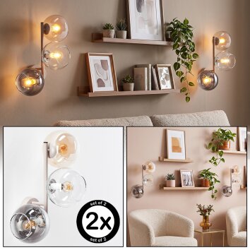Aplique de pared retro Koyoto, set de 2, tres globos de vidrio ahumado