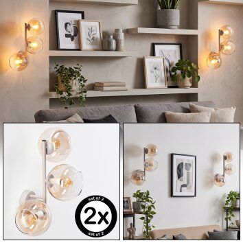 Aplique de pared Koyoto moderno, 3 esferas de vidrio ámbar y transparente, set de 2