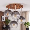Plafón de techo estilo boho Koyoto con 4 esferas de vidrio acanalado ahumado