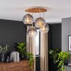 Plafón de techo estilo boho Koyoto con 4 esferas de vidrio acanalado ahumado