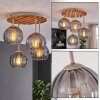 Plafón de techo boho Koyoto, con globos de vidrio y listones de madera en arena