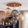 Plafón de techo Koyoto de estilo boho con 4 globos de vidrio ahumado y ámbar, ø 39,5 cm
