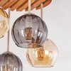 Plafón de techo Koyoto de estilo boho con 4 globos de vidrio ahumado y ámbar, ø 39,5 cm
