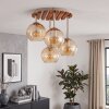 Plafón con 4 esferas de cristal ámbar Koyoto Boho, base de listones de madera color arena
