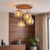 Plafón con 4 esferas de cristal ámbar Koyoto Boho, base de listones de madera color arena