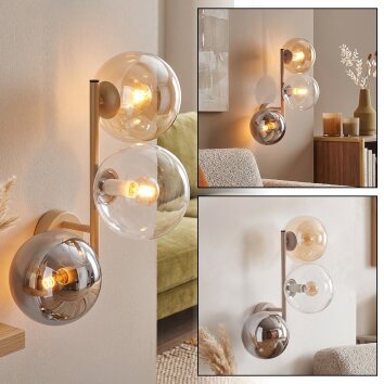 Aplique de pared Gastor moderno con tres pantallas transparentes, ámbar y ahumadas