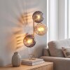 Aplique de pared moderno Koyoto con 3 pantallas de vidrio ahumado y ámbar