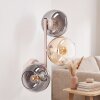 Aplique de pared moderno Koyoto con tres esferas de vidrio ahumado, ámbar y transparente