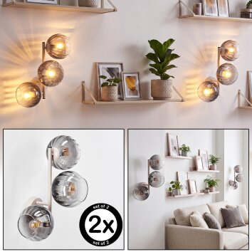 Aplique de pared retro Koyoto con 3 globos de vidrio ahumado, set de 2