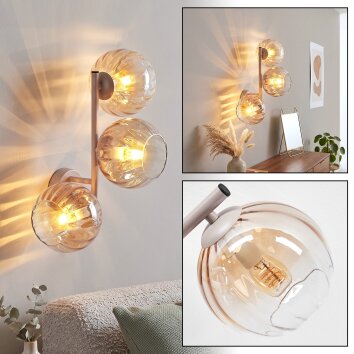 Aplique de pared Koyoto moderno con 3 esferas ámbar y esferas transparentes