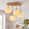 Lámpara de techo Ripoll con listones de madera, 4 globos de vidrio para la mesa de comedor