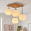 Lámpara de techo Ripoll con listones de madera, 4 globos de vidrio para la mesa de comedor