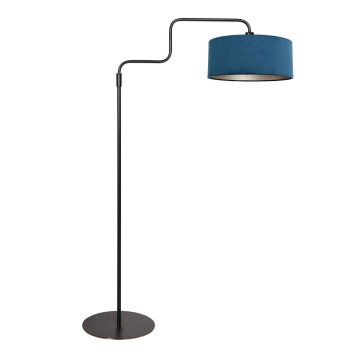 Steinhauer Lámpara de pie Bloeba, brazo angular ajustable, pantalla azul, junto al sofá