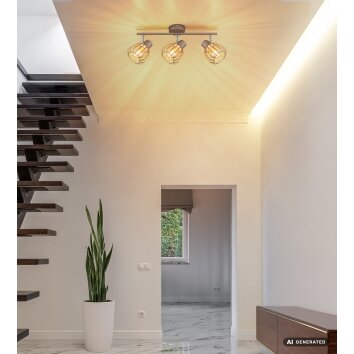 Globo Olin foco de techo de 3 luces E27 con pantallas tipo jaula para salón y pasillo