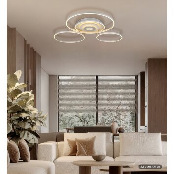 Globo Miles plafón LED de aros moderno con mando a distancia para salón y comedor