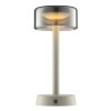 Brilliant lámpara de mesa LED Razor, pantalla cilíndrica beige, luz cálida 2700 Kelvin, IP44