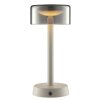 Brilliant lámpara de mesa LED Razor, pantalla cilíndrica beige, luz cálida 2700 Kelvin, IP44