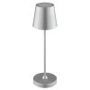 Brilliant Lámpara de mesa Elora, pantalla cónica plateada, LED cálida de 2700 Kelvin