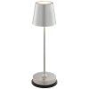 Brilliant Lámpara de mesa Elora, pantalla cónica plateada, LED cálida de 2700 Kelvin