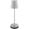 Brilliant Lámpara de mesa Elora, pantalla cónica plateada, LED cálida de 2700 Kelvin