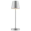 Brilliant Lámpara de mesa Elora, pantalla cónica plateada, LED cálida de 2700 Kelvin