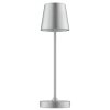 Brilliant Lámpara de mesa Elora, pantalla cónica plateada, LED cálida de 2700 Kelvin
