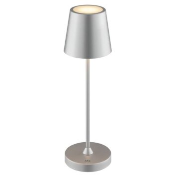 Brilliant Lámpara de mesa Elora, pantalla cónica plateada, LED cálida de 2700 Kelvin