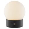 Brilliant Lámpara de mesa Dori, esfera blanca de vidrio, LED 2700 Kelvin cálida, IP44