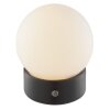 Brilliant Lámpara de mesa Dori, esfera blanca de vidrio, LED 2700 Kelvin cálida, IP44