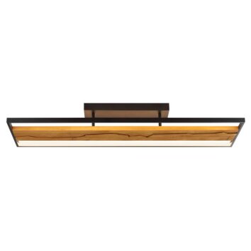 Brilliant Plafón rectangular LED Thunder con panel de madera oscura, luz cálida a 3000 Kelvin