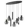 Brilliant lámpara colgante Ligari, 5 globos de vidrio ahumado y cilindros decorativos