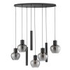 Brilliant lámpara colgante Ligari, 5 globos de vidrio ahumado y cilindros decorativos