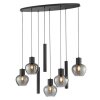 Brilliant lámpara colgante Ligari, 5 globos de vidrio ahumado y cilindros decorativos